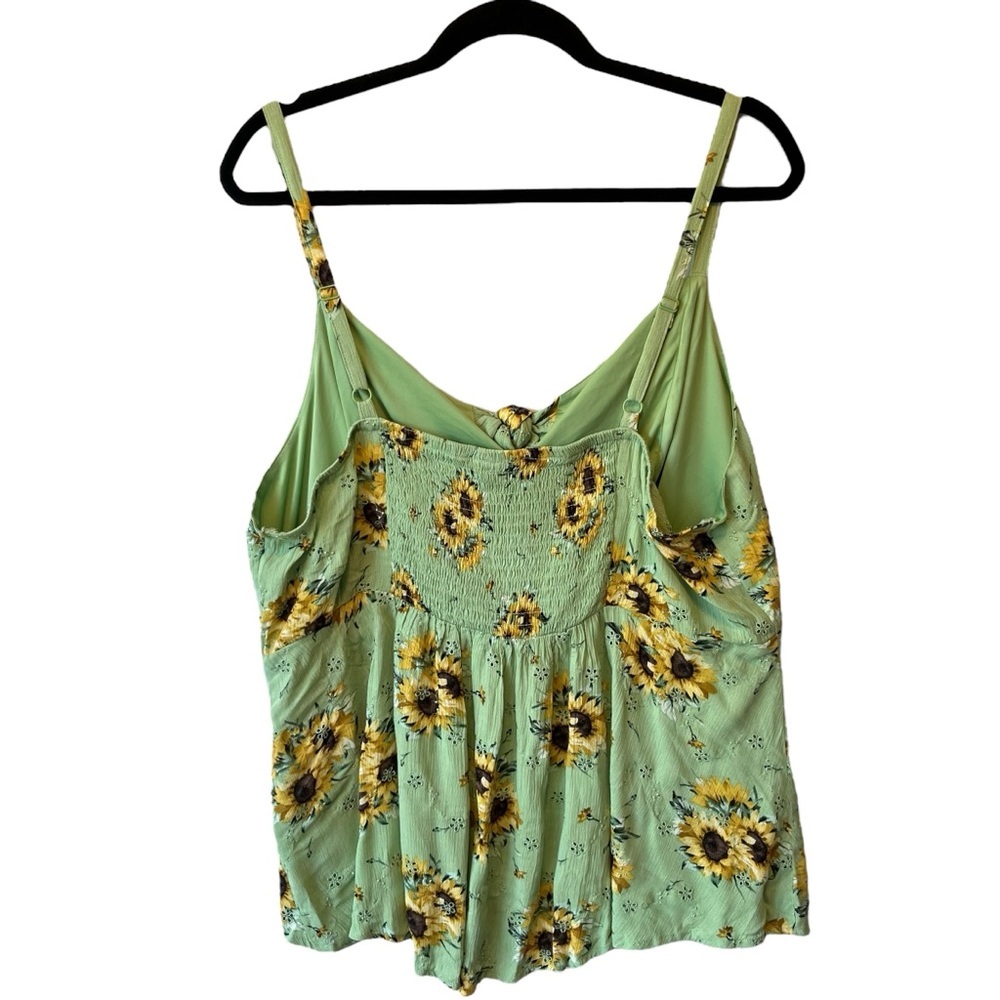 Torrid 2 Sunflower cami 2X Green floral Tied front Smocked back Womens tank top - Picture 2 of 7